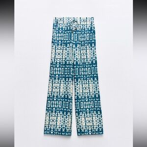 NWOT ZARA printed blue white wide leg pants - size XS